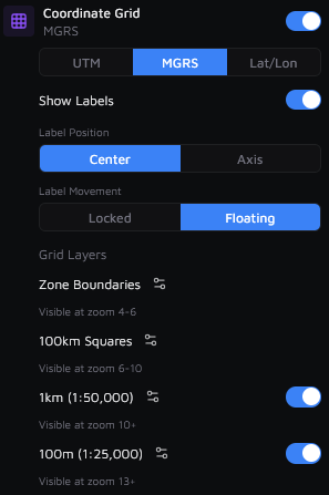 Grid settings panel